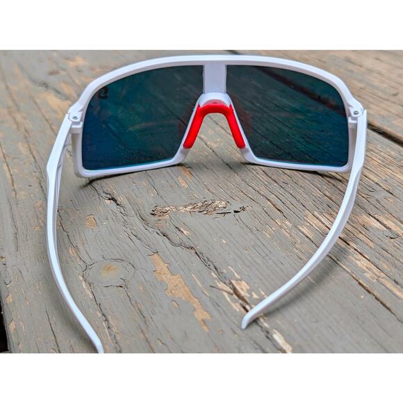 White Frame Mirrored Lens Sport Sunglasses - Picture 5 of 7